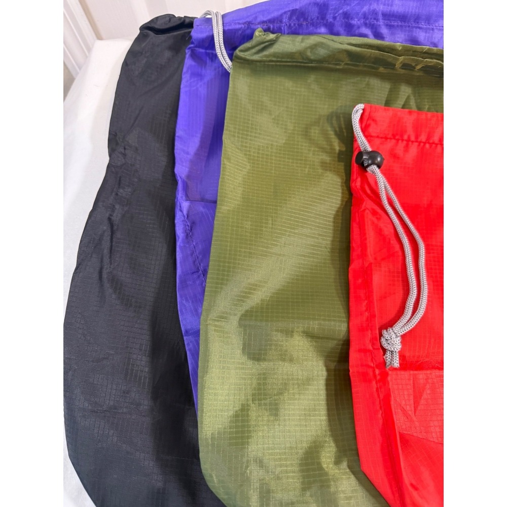 Set of 5 Nylon Drawstring Bags – Black, Purple, Green, Red, Yellow – Lightweight - Picture 2 of 3